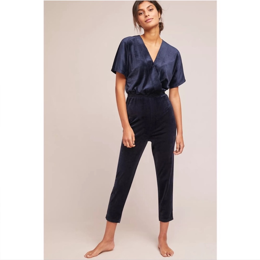 Anthropologie Saturday Sunday Velour Jumpsuit Navy - HOLIDAY JUMPSUIT